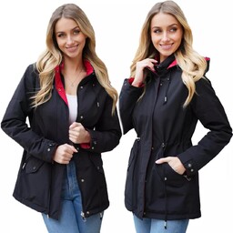 Dwustronny Taliowany Wiosenny Płaszcz Parka Kaptur 3 Kolory