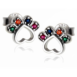 Eleganckie rodowane srebrne kolczyki celebrytki psie kocie łapki