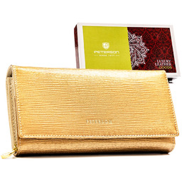Duży, złoty portfel damski ze skóry naturalnej zamykany