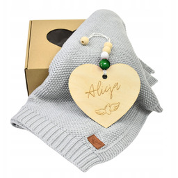 Na Chrzest Metryczka Kocyk Bambusowy Grawer Serduszko Zawieszka