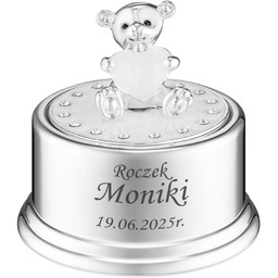 Pozytywka Miś Posrebrzana na Chrzest Roczek z Grawerem