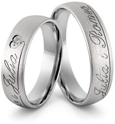 Obrączki srebrne z imionami i sercem z cyrkonią