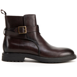 Męskie sztyblety skórzane ze sprzączką brązowe