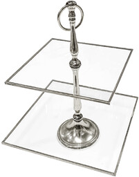 PATERA podwójna, kwadratowa, srebrne wykończenia, szklana