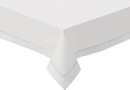 Obrus o strukturze lnu biały ze srebrną lamówką