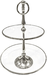 PATERA podwójna, okrągła, srebrne wykończenia, szklana