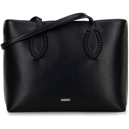 Damska shopperka ze skóry ekologicznej z plecionymi akcentami