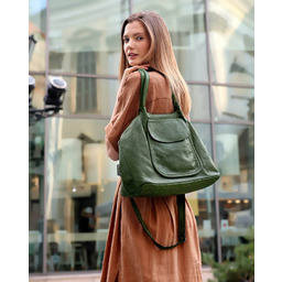Torebka shopper skórzana A4 na ramię zieleń militare