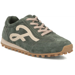 Skórzane półbuty damskie sneakersy zamszowe zielone Filippo DP7961