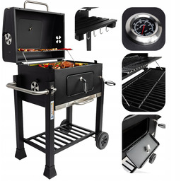 Grill Ogrodowy Węglowy Duży Żeliwny Ruszt Z Pokrywą