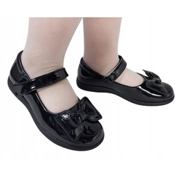 Baleriny Dla Dziewczynki Zuzia Czarne Lakierowane Z Kokardką