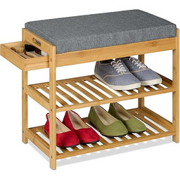 Relaxdays Ławka na buty, ławka tapicerowana z półką