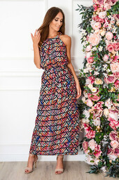 Sukienka maxi na szyję geometric multicolor Rozalia