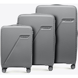 Zestaw walizek z polipropylenu w ukośne pasy szary