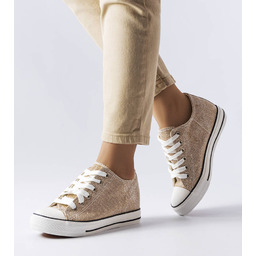 Złote brokatowe trampki na koturnie Crete-40