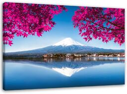 Obraz na płótnie, Góra Fuji jezioro i różowe