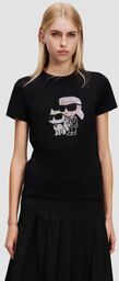 KARL LAGERFELD zarny damski t-shirt z cyrkoniami Ikon