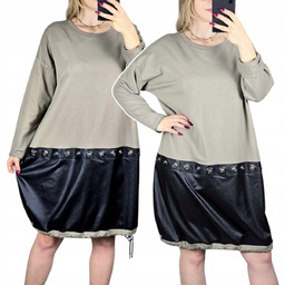 Stylowa Sukienka Dresowa Bombka Skóra Długi Rękaw Bawełna