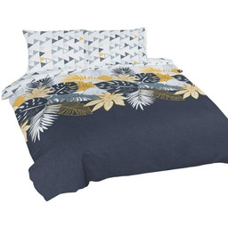 Pościel bawełniana 160x200 Liście geometria biała szara żółta