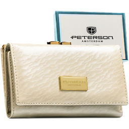 Portfel damski w kolorze ecru zamykany na zatrzask