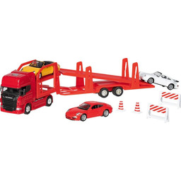 Ciężarówka z lawetą i 3 metalowymi samochodzikami Super