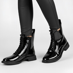 S.Barski Czarne Botki Lakierowane Buty Damskie