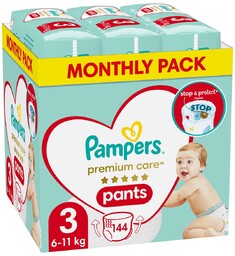 Pampers Premium Care Pieluchomajtki, rozmiar 3, 144 pieluszek,