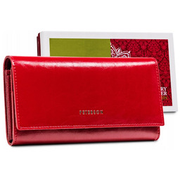 Peterson, Duży skórzany portfel damski z klapką, czerwony