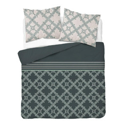 Detexpol Pościel bawełniana 220x200 grafitowa kremowa zielona ciemna