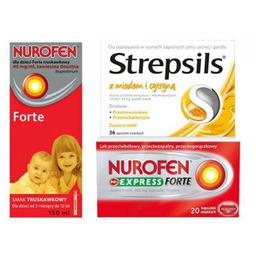 Zestaw STREPSILS miód+cytryna + Nurofen Express Forte +