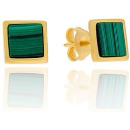 Srebrne kolczyki pozłacane kwadraciki z malachitem sztyfty pr.