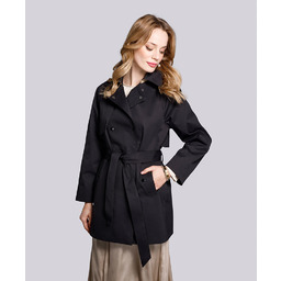 Damski trencz dwurzędowy krótki czarny