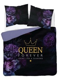 Detexpol Pościel bawełniana 160x200 Queen kwiaty fioletowa czarna