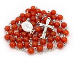 Ręcznie robiony różaniec srebro 925 z naturalnym karneolem