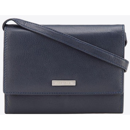 Damski portfelik crossbody ze skóry ciemny granat