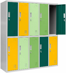 Szafka szkolna BHP szaro-wielokolorowa: 10-drzwiowa BARTUŚ, 1360 x