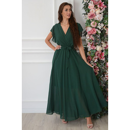 Sukienka maxi rozkloszowana z falbanką ciemna zieleń Mady