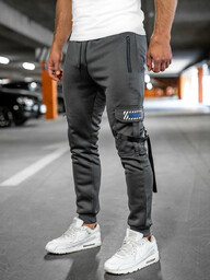 Grafitowe ocieplane bojówki spodnie męskie joggery dresowe Denley