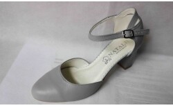Sandały SKÓRZANE popiel obcas 7 cm nr 37
