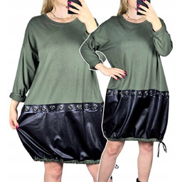 Stylowa Sukienka Dresowa Bombka Skóra Długi Rękaw Bawełna