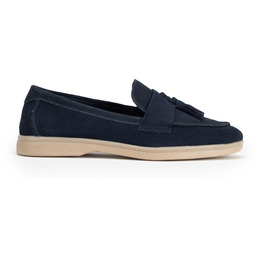 Damskie mokasyny zamszowe z chwostem granatowe