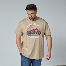 Duża Koszulka Męska - T-shirt z Nadrukiem Beżowy