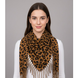 Ciepła chusta szal szalik w panterkę z frędzlami