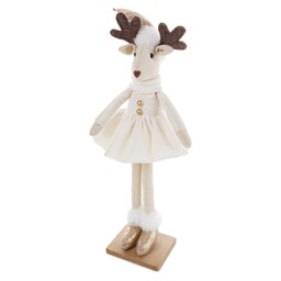 Eurofirany Figurka świąteczna Renifer 9x7x43 złota kremowa 229