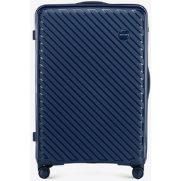 Duża walizka z polipropylenu w tłoczone paski granatowa