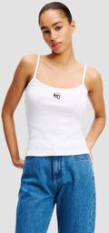KARL LAGERFELD Biały damski top Ikon Patch Tank