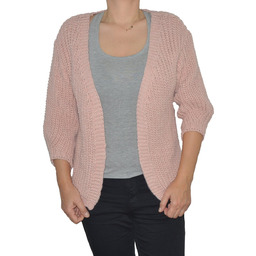 Kardigan damski rękaw 3/4 różowy