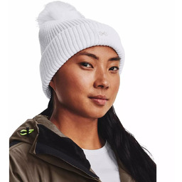 Under Armour, Czapka Halftime Ribbed Pom damska, Biała,