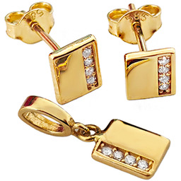 Złoty zestaw biżuterii 14KT prostokącik z cyrkonią kolczyki
