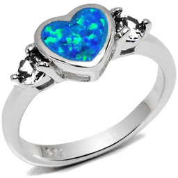 Srebrny Pierścionek Serce z Opalem i Cyrkonią